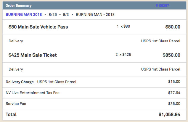 Actual screenshot of my Burning Man Tickets in 2018